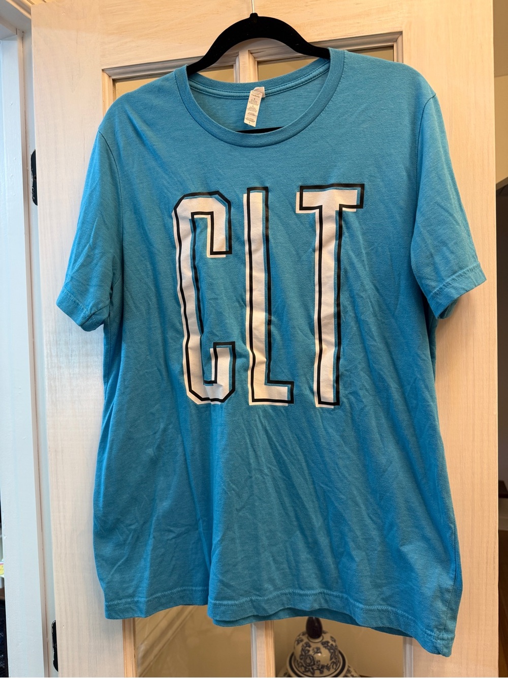 Turquoise Crewneck Tee with Tag Detail